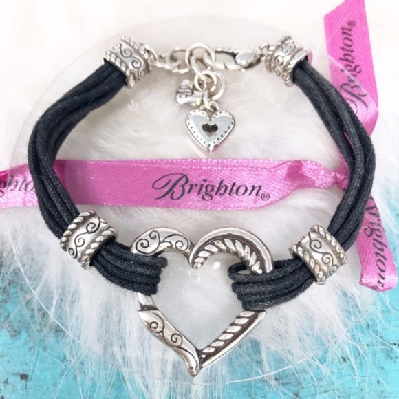 Brighton Jewelry - Brighton Heritage Silver Heart Black Cord Bracelet